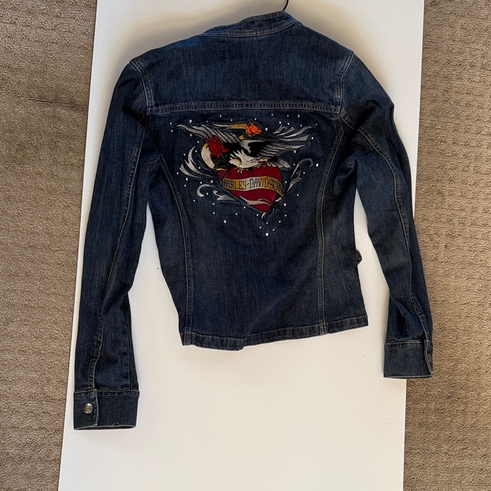 Harley-Davidson Women's Dark Blue Denim Jacket with Graphic
